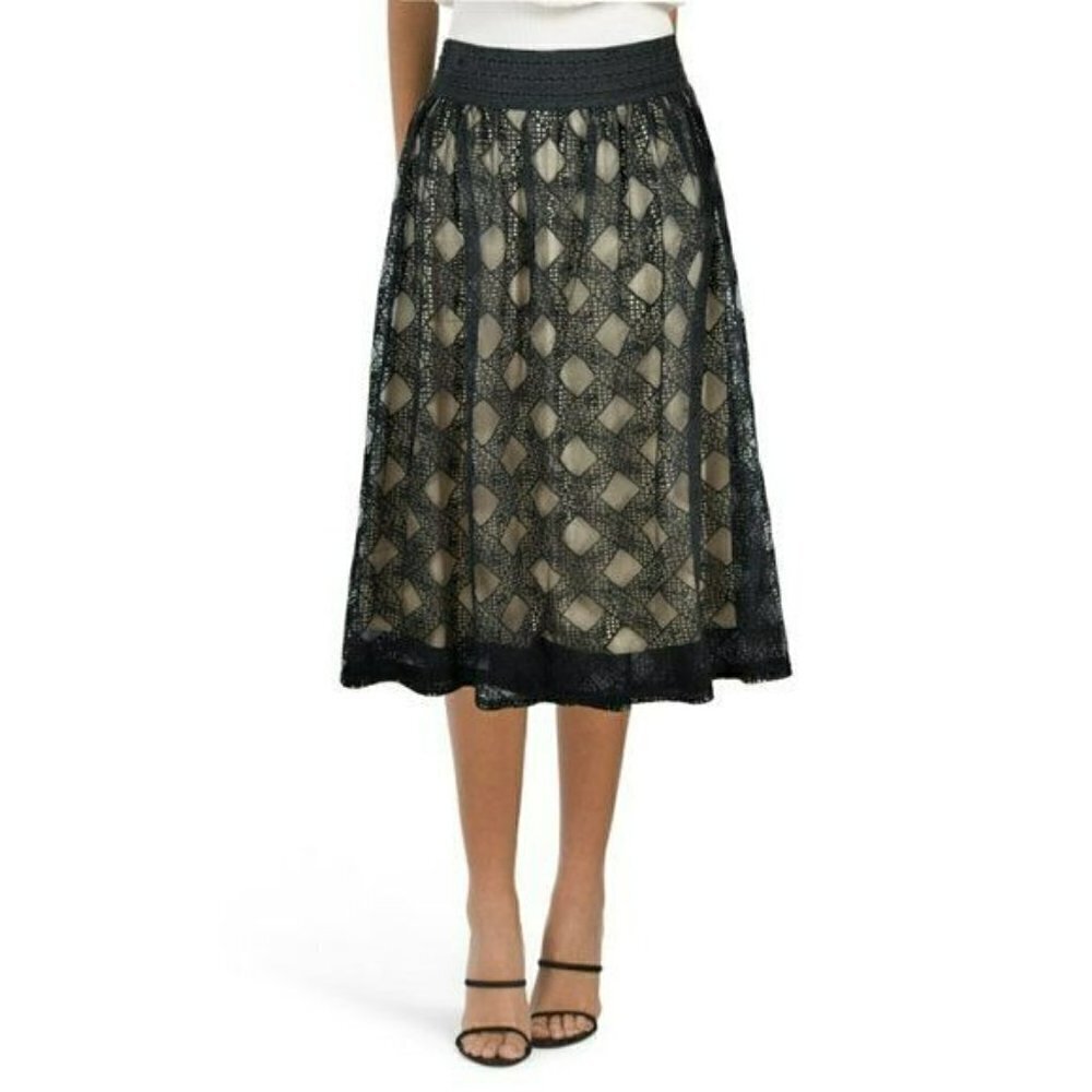 New! Metrowear Women's Diamond Crochet Lace Overlay Midi Skirt